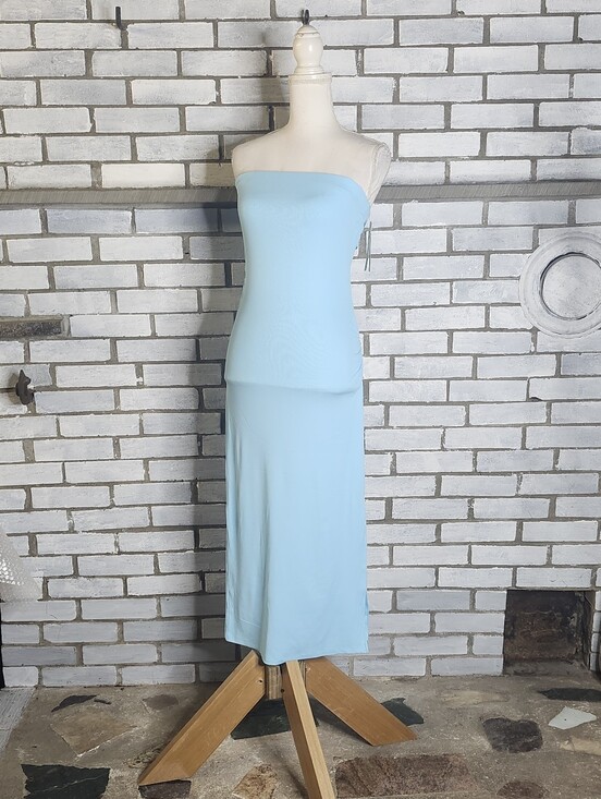 No Boundaries Dresses & Skirts - • NWT No Boundaries Tube Ribbed Maxi Dress XXS 00 Blue Droplet Side Slit Ruched